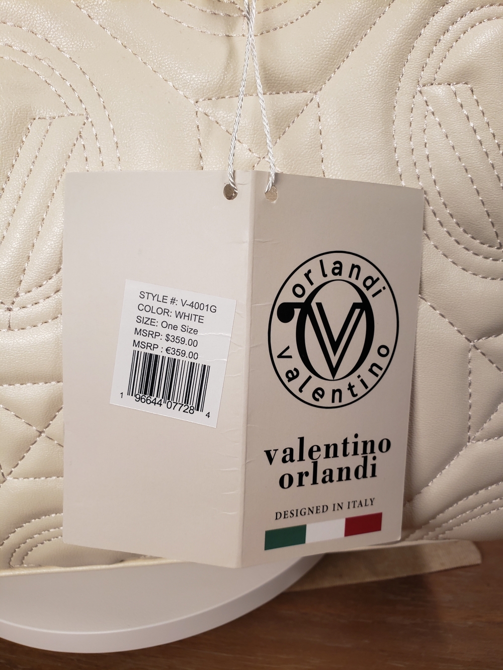 Valentino Orlandi Quilted Cream Tote w/ Pouch, Crossbody & Logo Charm NWT! $359 - Picture 5 of 14